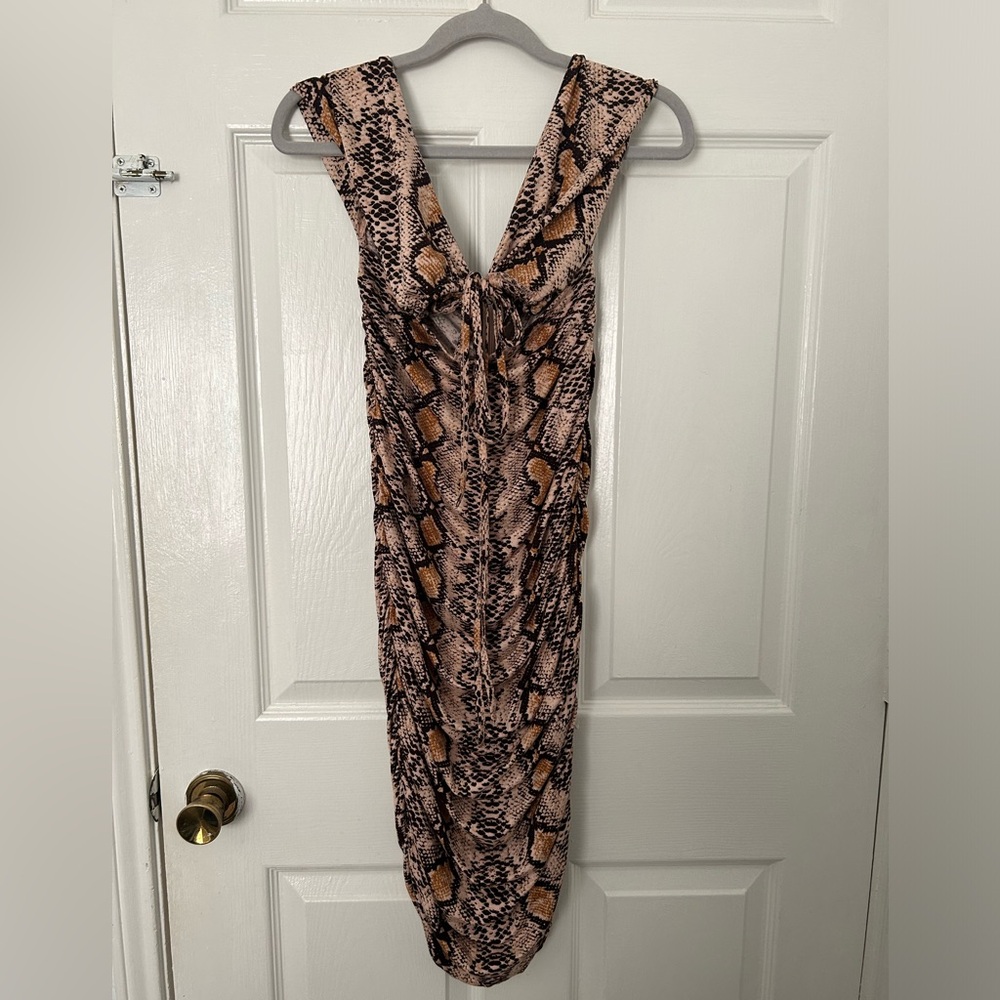 SHEIN Brown & Black Snake-Print V-Neck Midi Dress